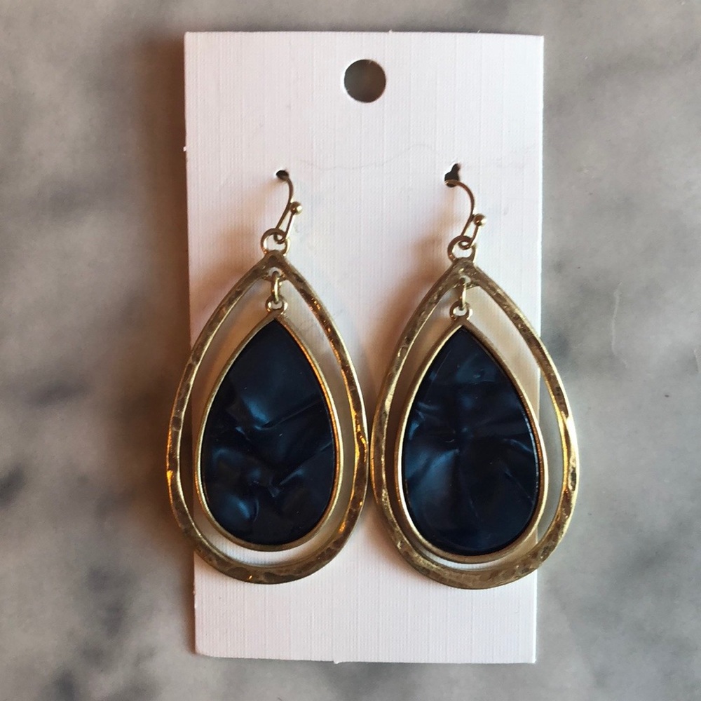 Gold and Navy Drop Earrings